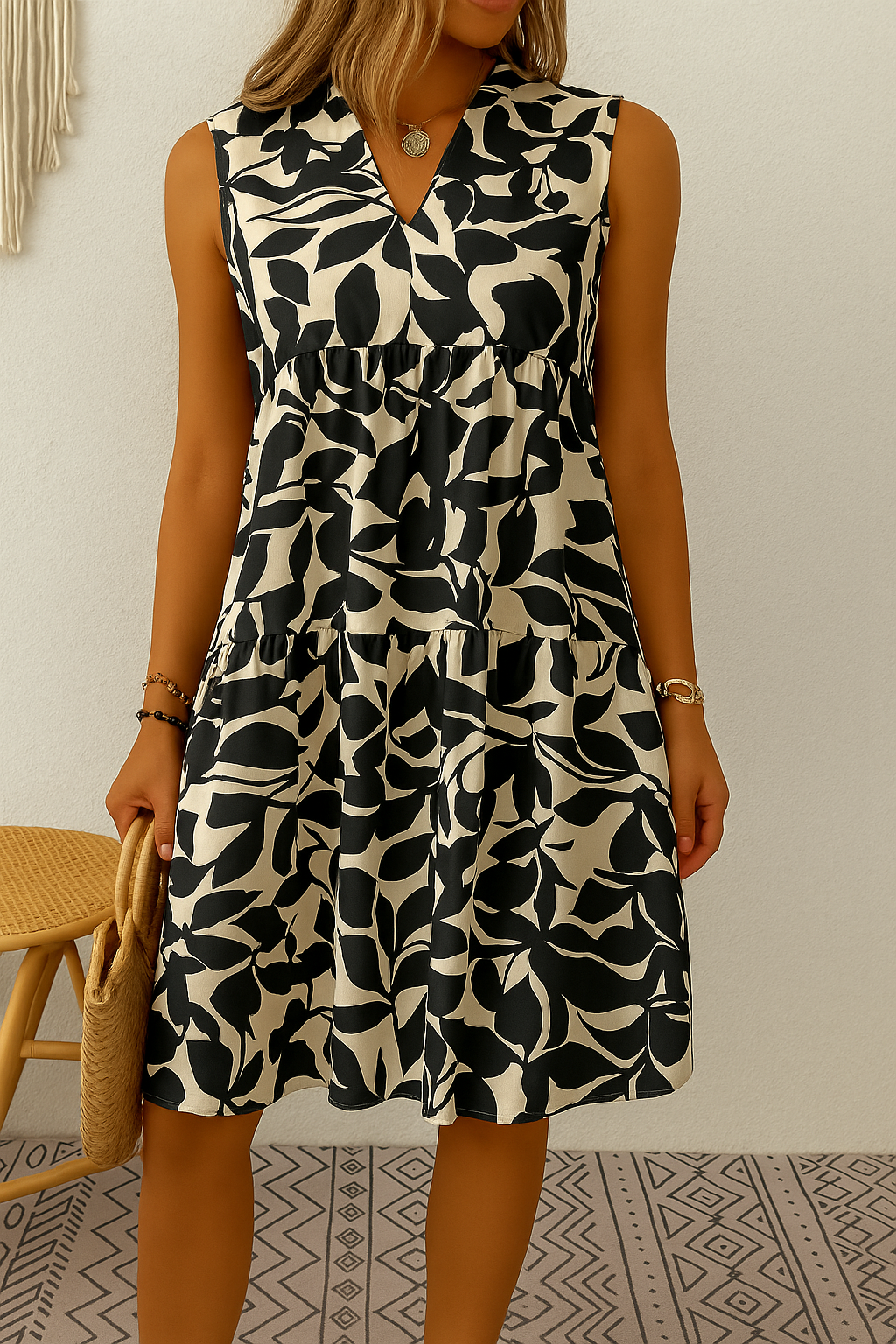 Women’s summer dress cotton blend | Floral print | Airy fit | Midi length | Comfortable & versatile