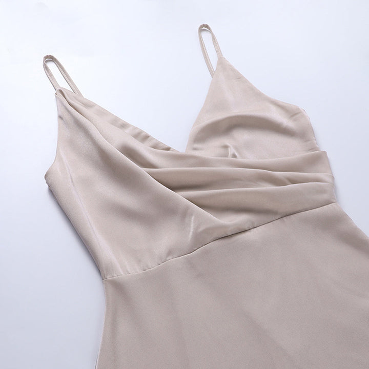 Women’s maxi dress | Spaghetti straps | Draped neckline | Side slit | Lightweight breathable fabric