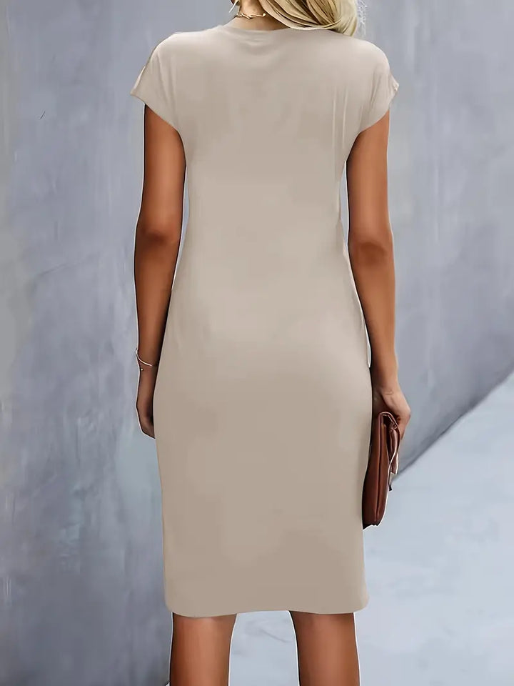 Women’s midi dress | Tailored fit | Round neckline | Lightweight breathable fabric | Versatile occasions