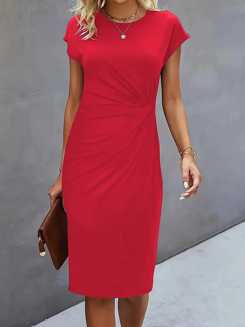 Women’s midi dress | Tailored fit | Round neckline | Lightweight breathable fabric | Versatile occasions