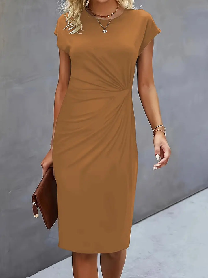 Women’s midi dress | Tailored fit | Round neckline | Lightweight breathable fabric | Versatile occasions