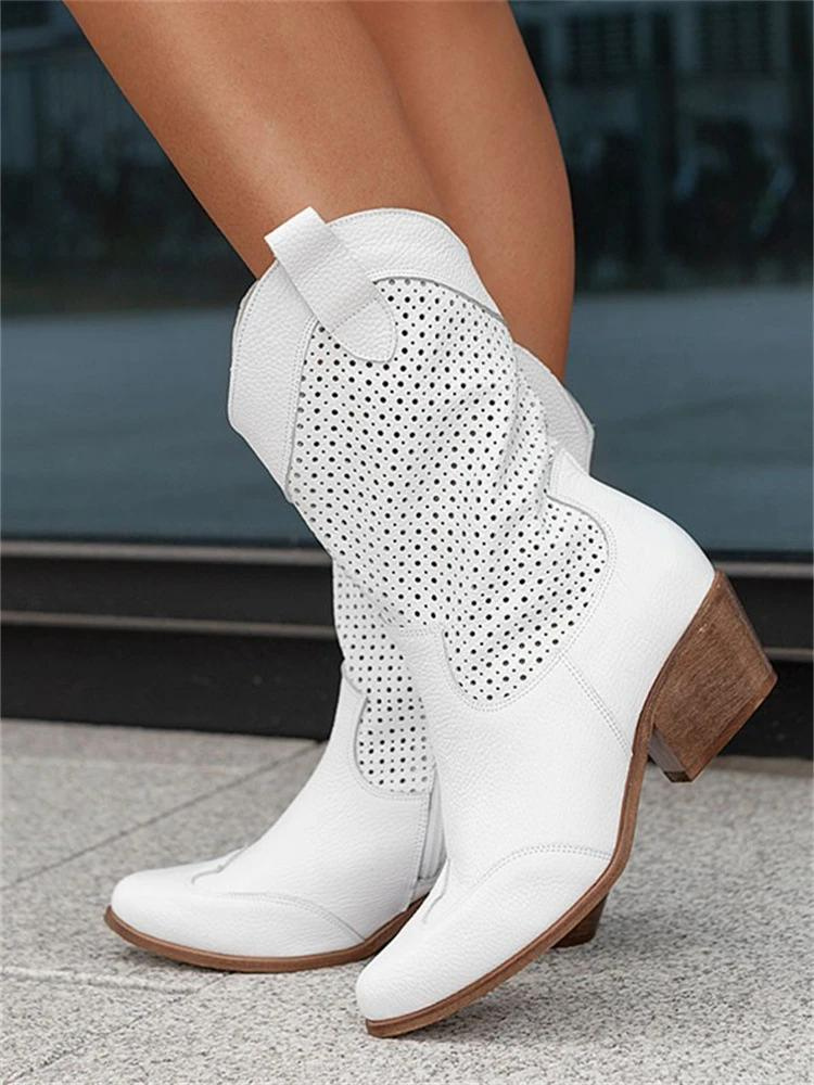 Women’s western boots | Perforated leather | Mid-calf | Block heel | Breathable comfort