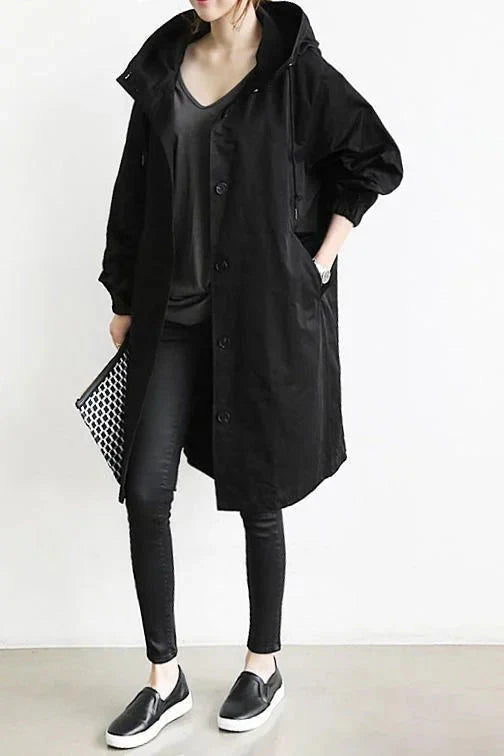 Women’s raincoat | Lightweight waterproof jacket | Hooded | Longline fit | Button closure