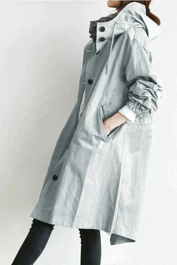Women’s raincoat | Lightweight waterproof jacket | Hooded | Longline fit | Button closure