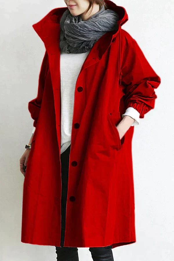 Women’s raincoat | Lightweight waterproof jacket | Hooded | Longline fit | Button closure