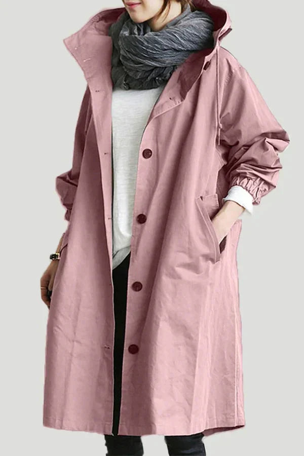 Women’s raincoat | Lightweight waterproof jacket | Hooded | Longline fit | Button closure