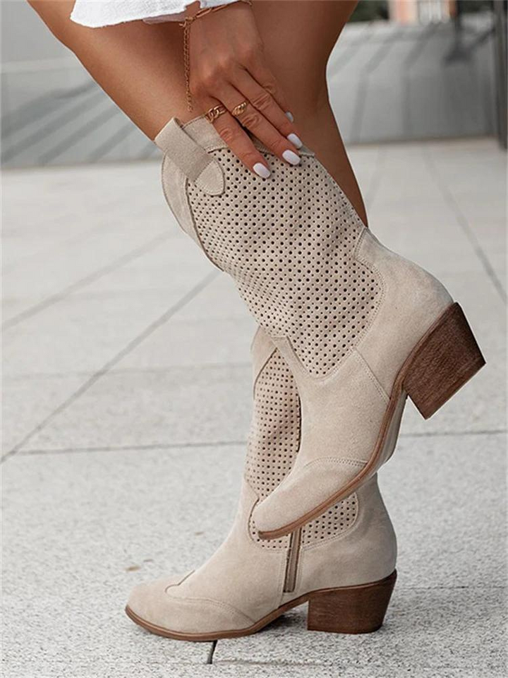 Women’s western boots | Perforated leather | Mid-calf | Block heel | Breathable comfort